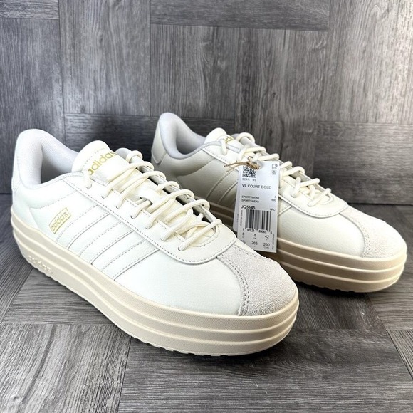 Adidas VL Court Bold Women 9.5 Off-White Platform Chunky Sneaker NEW JQ5645